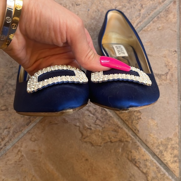Badgley Mischka D’Orsay Kitten Heels Blue Satin Pointed Toe Crystal Accent 7 - Picture 7 of 11